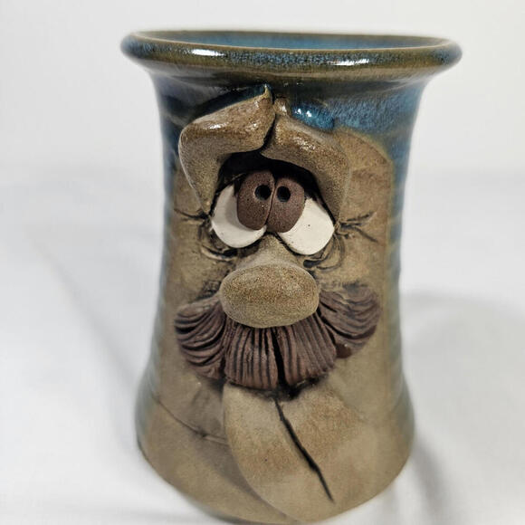 Other - Vintage 1970s 3D Handmade Pottery Ugly Face W/Mustache Coffee/Tea Mug Decorative